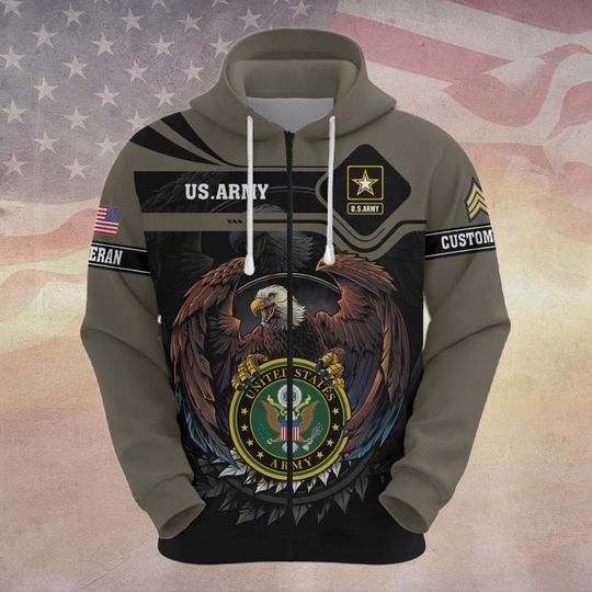Customized US Veteran  3D Zip Hoodie