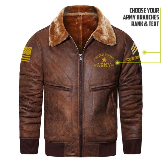Customized Branches of Service US Army Fur Lapel Leather Jacket