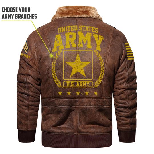 Customized Branches of Service US Army Fur Lapel Leather Jacket