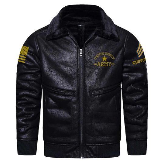 Customized Branches of Service US Army Fur Lapel Leather Jacket