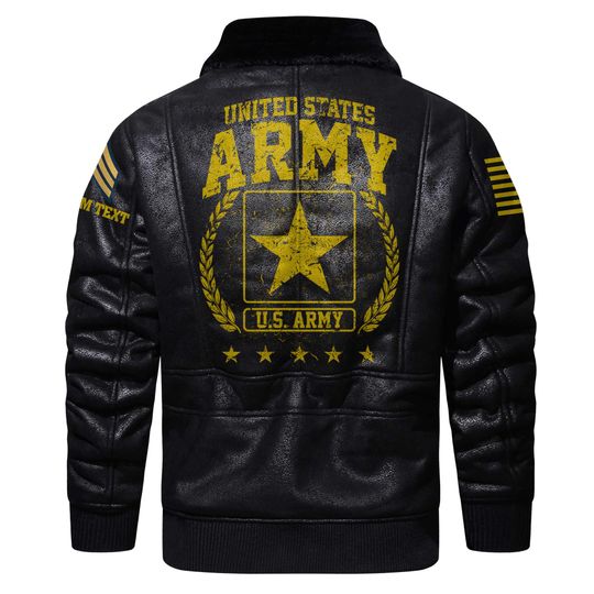 Customized Branches of Service US Army Fur Lapel Leather Jacket