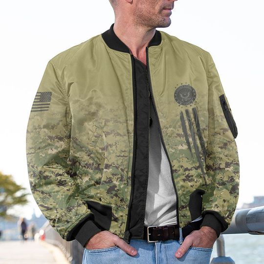 US Navy Veteran Camouflage Fade Design Bomber Jacket