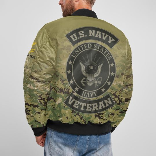 US Navy Veteran Camouflage Fade Design Bomber Jacket