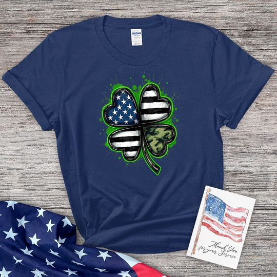 Thin Camo Line Flag St. Patrick's Day Clover T-Shirt