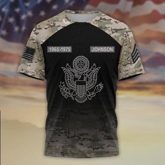 Customized US Veteran Camo Memorial Silhouette T-Shirt