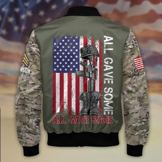 Customized US Veteran camo The Flag Stands Because They Fell Bomber Jacket