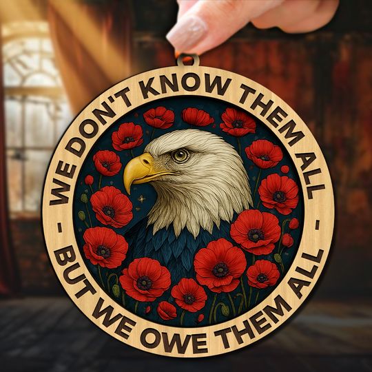 We Owe Them All – Patriotic Eagle Poppy  Hanging suncatcher ornaments