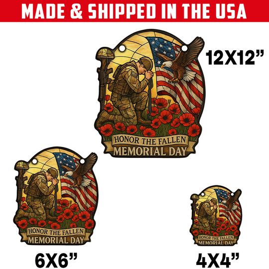 Honor the Fallen – Soldier & Flag Memorial Hanging suncatcher ornaments