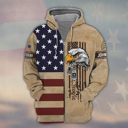 Customized U.S Veteran We The People 3D Zip Hoodie