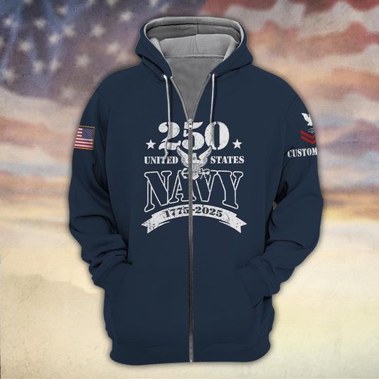 Customized US Navy 250 Years Pride 3D Zip Hoodie