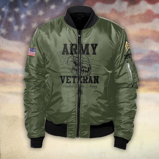 Customized US Veteran Proudly Served - Bomber Jacket