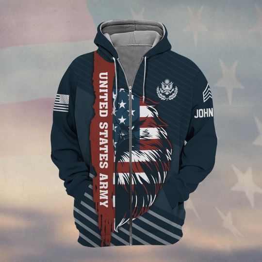Customized US Veteran Proudly Served 3D Zip Hoodie