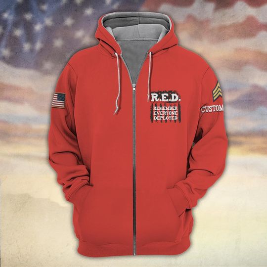 On Friday We Wear RED – Remember Everyone Deployed 3D Zip Hoodie
