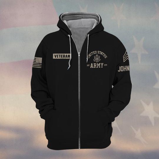 Customized U.S Veteran no treading 3D Zip Hoodie