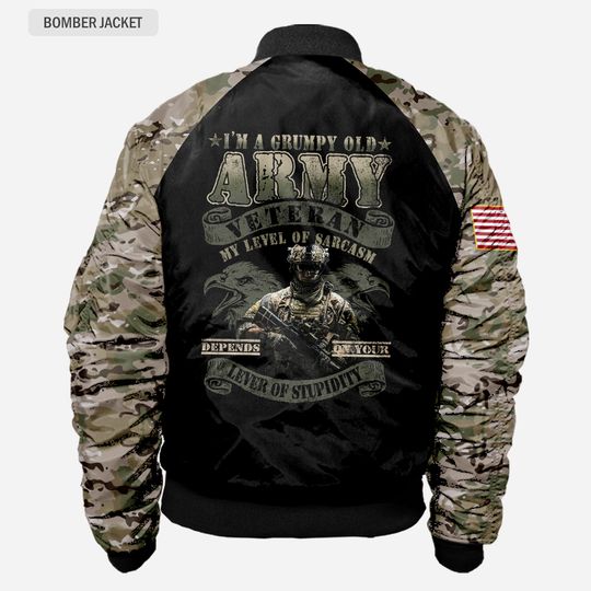 Personalized Camouflage I’m A Grumpy Old Army Veteran - Bomber Jacket