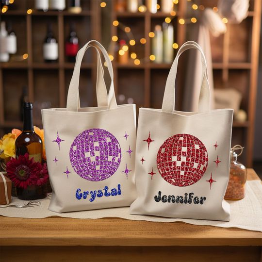 Personalised Glitter Disco Ball Tote Bag Bridesmaid Gift