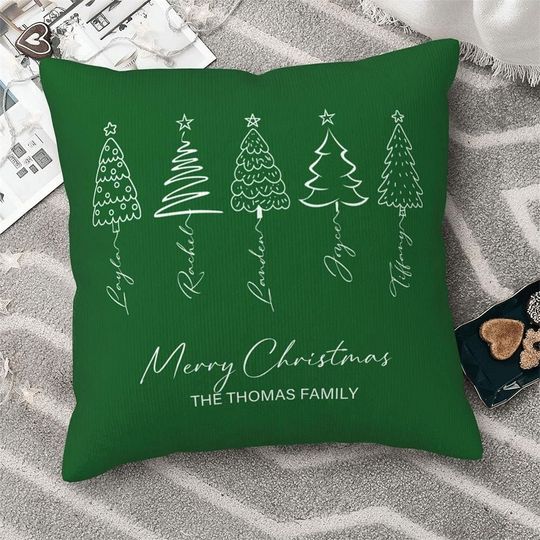 Personalised Line Christmas Tree Throw Pillow Cover