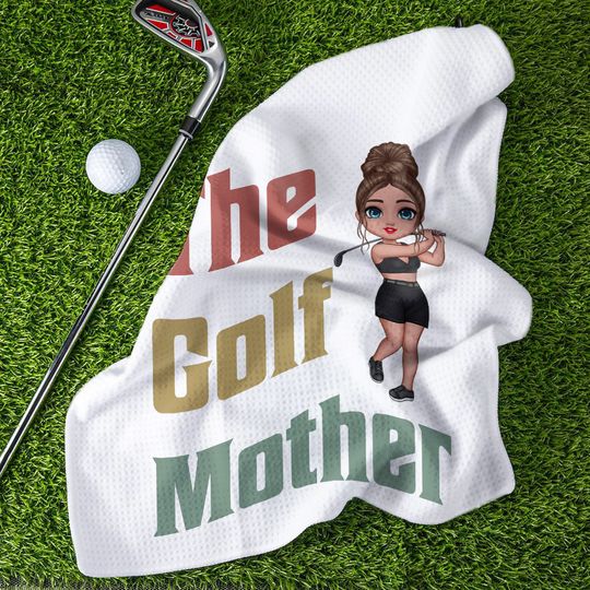 Personalised The Golf Cartoon Character Waffle Towel with Title and Hook Portable Birthday Course Accessories Gift for Golf Lovers