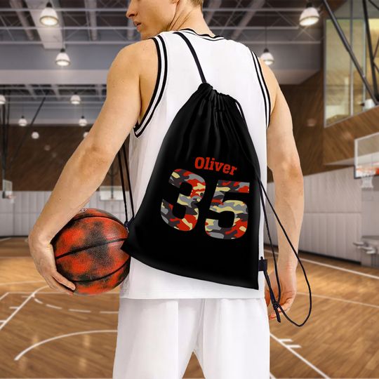 Personalized Stripes Camo Sports Pattern Name Drawstring Bag with Initial