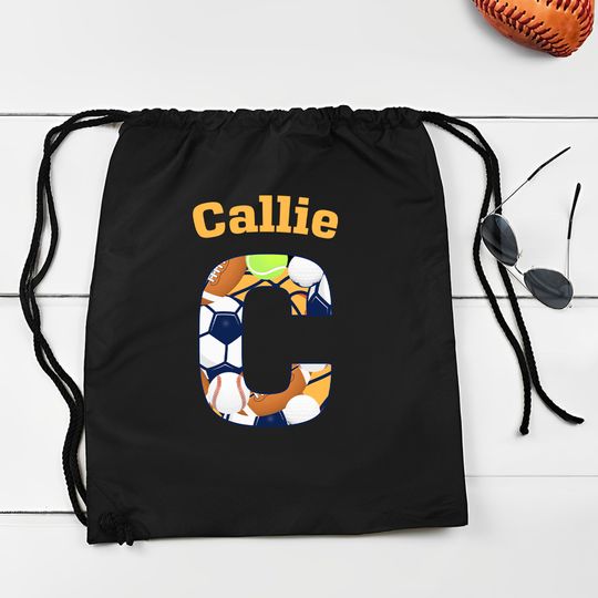 Personalized Stripes Camo Sports Pattern Name Drawstring Bag with Initial