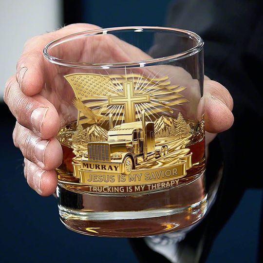 Trucker Christian Round Whiskey Glass - Personalized Gifts For Christian
