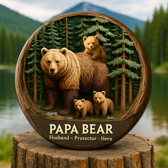 Papa Bear Plaque - Personalized Gifts For Dad