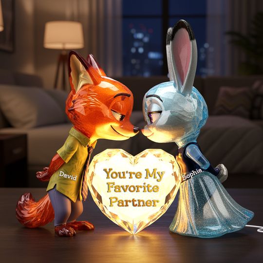 Cute Critter Couple Light Box - Personalized Gift For Couples