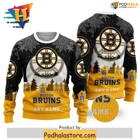 Discover Personalized Boston Bruins Ugly Christmas Sweater, Xmas Apparel for Hockey Fans