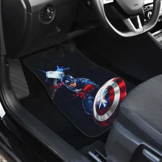 Discover Captain America Shield & Hammer Car Floor Mats, Front and Back Universal Fit