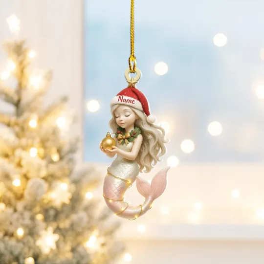 Discover Personalized Mermaid Christmas Ornament, Ocean Mermaid Girl Ornament Xmas Gift