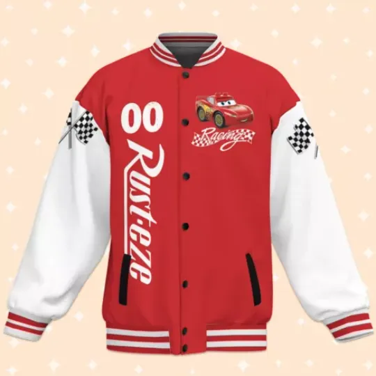 Custom Cars Lightning McQueen Baseball Jacket, Adult Varsity Jacket, Personalized