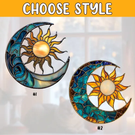 Discover Sun And Moon Acrylic Suncatcher, Celestial Window Hanging, Spiritual Home Decor
