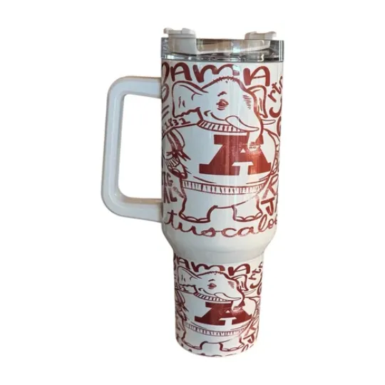 Discover 40 oz Stainless Steel Tumbler with Handle - Roll Tide Football Rammer Jammer Gift