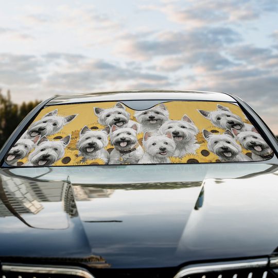 West Highland White Terrier Dogs Sunflowers Car Windshield Sun Shade