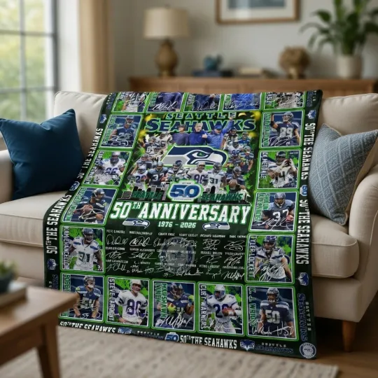 Discover Blue Green Football Anniversary Flannel Blanket 1976-2026