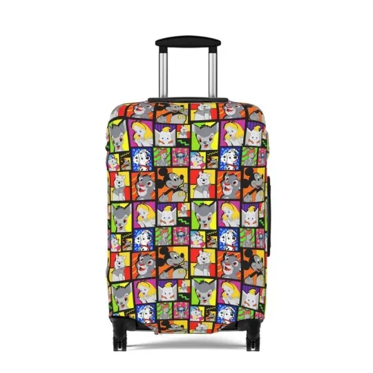 Discover 90s Disney Luggage Cover, Retro Cartoon Collage, Nostalgic Vintage Disney Suitcases