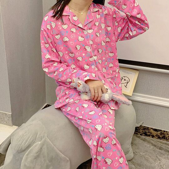 Hello Kitty Pajamas Kawaii Pyjama Set Female print Cute Anime Sleepwear Pjs gift