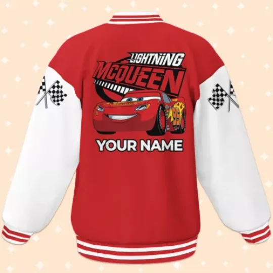 Custom Cars Lightning McQueen Baseball Jacket, Adult Varsity Jacket, Personalized