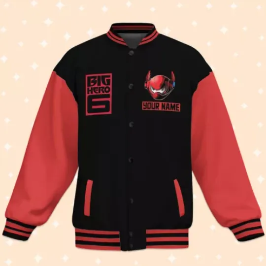 Personalized Disney Big Hero 6 Black Red Varsity Jacket, Baseball Outfit
