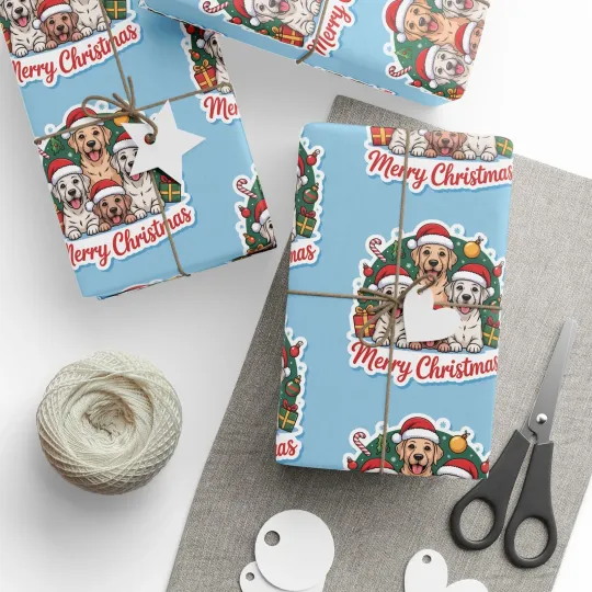 Discover Labrador Retriever Christmas Wrapping Paper with Santa and Puppies