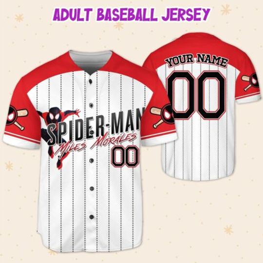Custom Spider Man Miles Red Action Jersey, Matching Baseball Baseball Jersey