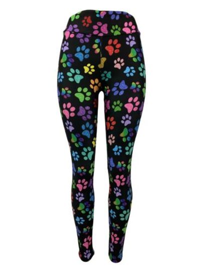 Colorful Rainbow Speckled Paw Print Leggings