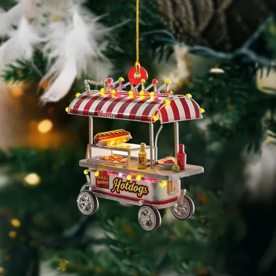 Discover Hotdog Cart Ornament, 2D Flat Street Food Stand Hanging Decor