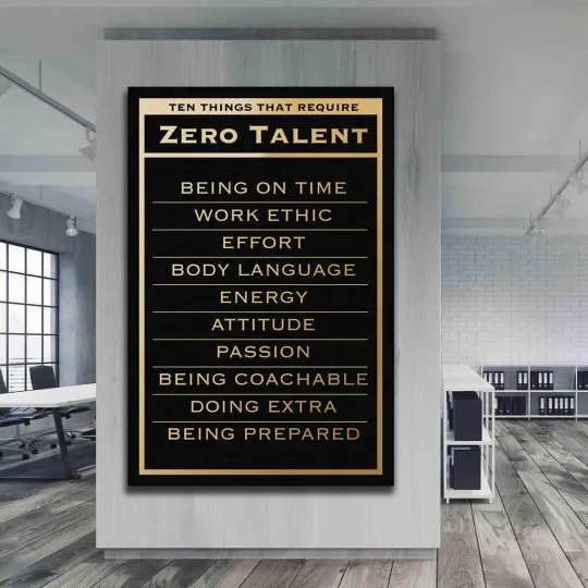 Discover Zero Talent Rules Poster, Success Traits Quote Print, Motivational Vertical Poster