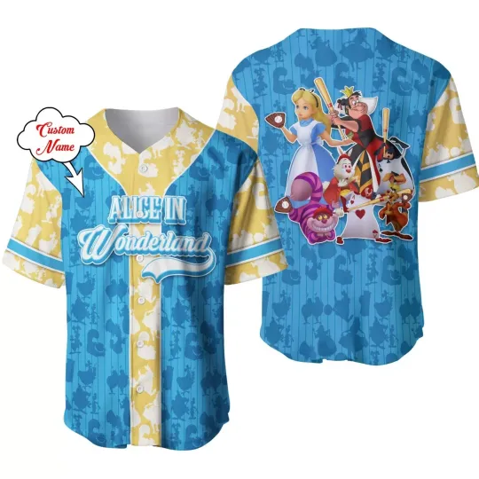 Personalized Alice in Wonderland Button Down Baseball Jersey AOP Shirt