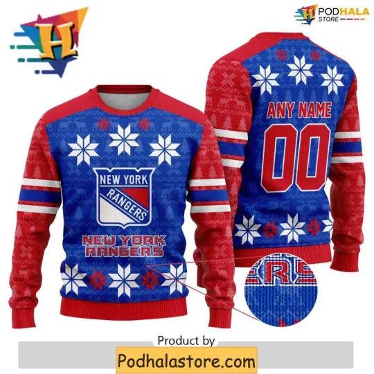 Discover Personalized New York Rangers Ugly Christmas Sweater, Funny Xmas Hockey Gift
