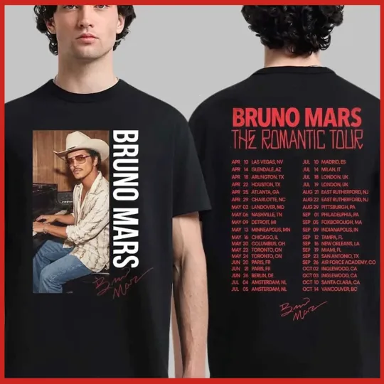 Discover Bruno Mars The Romantic Tour 2026 Black T-shirt