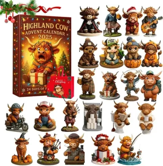 Discover Highland Cow Advent Calendar 2025, 2D Highland Cow Figurine Set Kid Gift