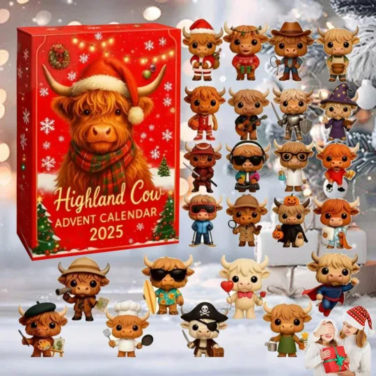 Discover 2025 Funny Highland Cow Advent Calendar, 24 Days Christmas Countdown Calendar