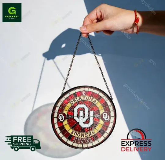 Discover Oklahoma Sooners Football Stained Glass Suncatcher Window Hanging Rainbow Maker